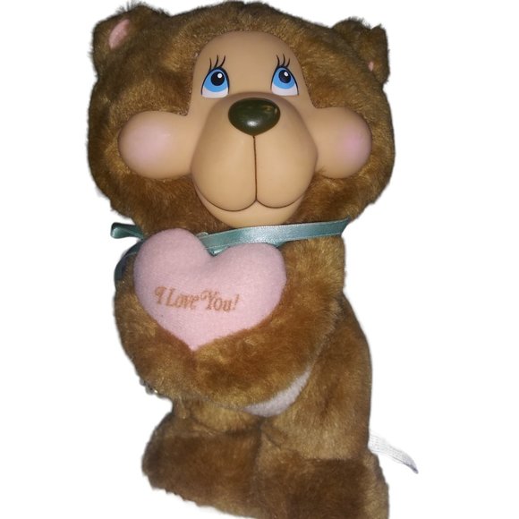 VTG EMOTIONS MATTEL Vinyl Face Stuffed Bear Holding I LOVE YOU HEART Plush 1984 - Picture 7 of 7